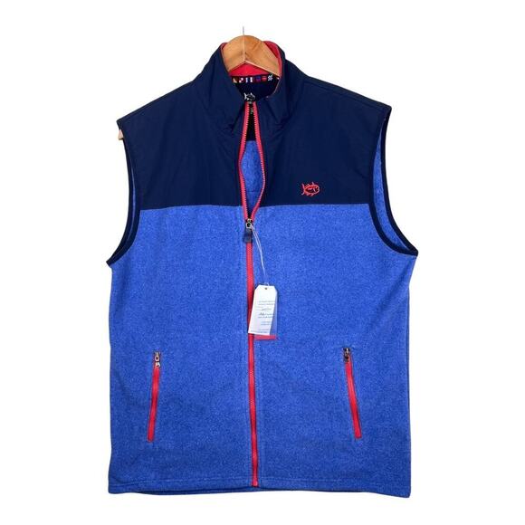 NWT Southern Tide Blue Brushed Fleece Full Zip Nylon Vest Men's Size Medium - Picture 1 of 7